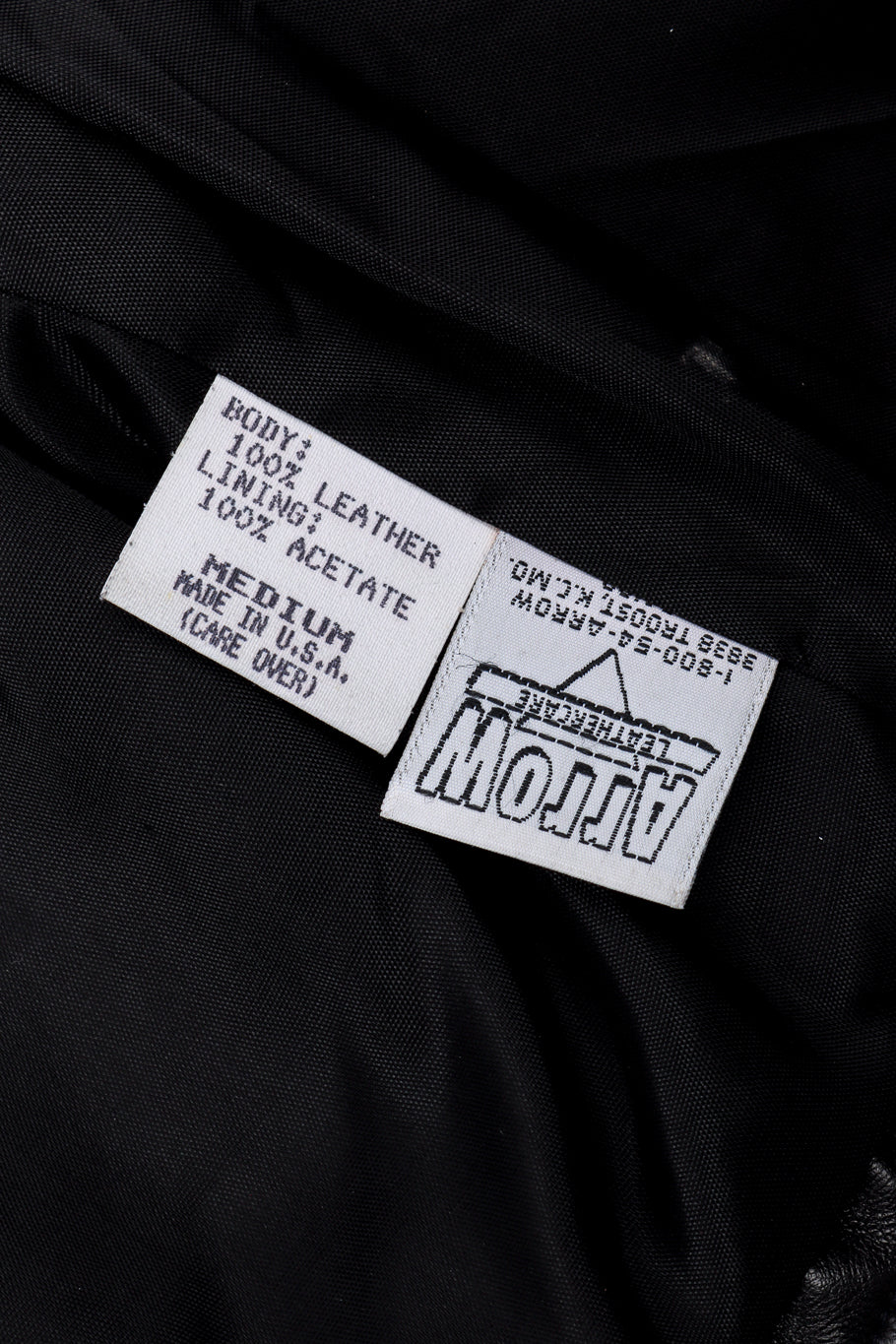 Vintage John Michael Convertible Leather Moto Jacket content label closeup @recessla
