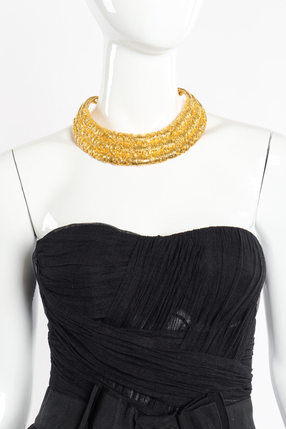 Etruscan Collar Plate Necklace II by Judith Leiber on mannequin with strapless black dress @recessla