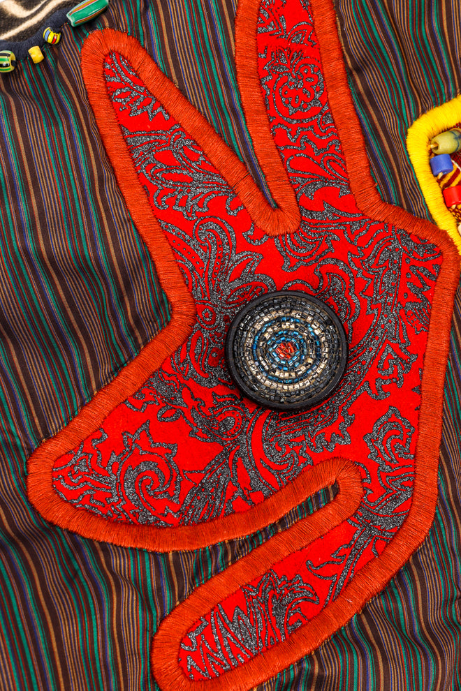 Vintage Judith Roberts Beaded Safari Patchwork Jacket patch closeup @recessla