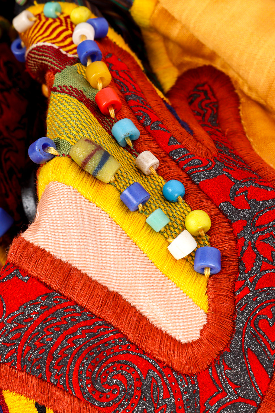 Vintage Judith Roberts Beaded Safari Patchwork Jacket beadwork closeup @recessla