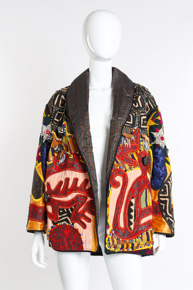 Vintage Judith Roberts Beaded Safari Patchwork Jacket front on mannequin @recessla