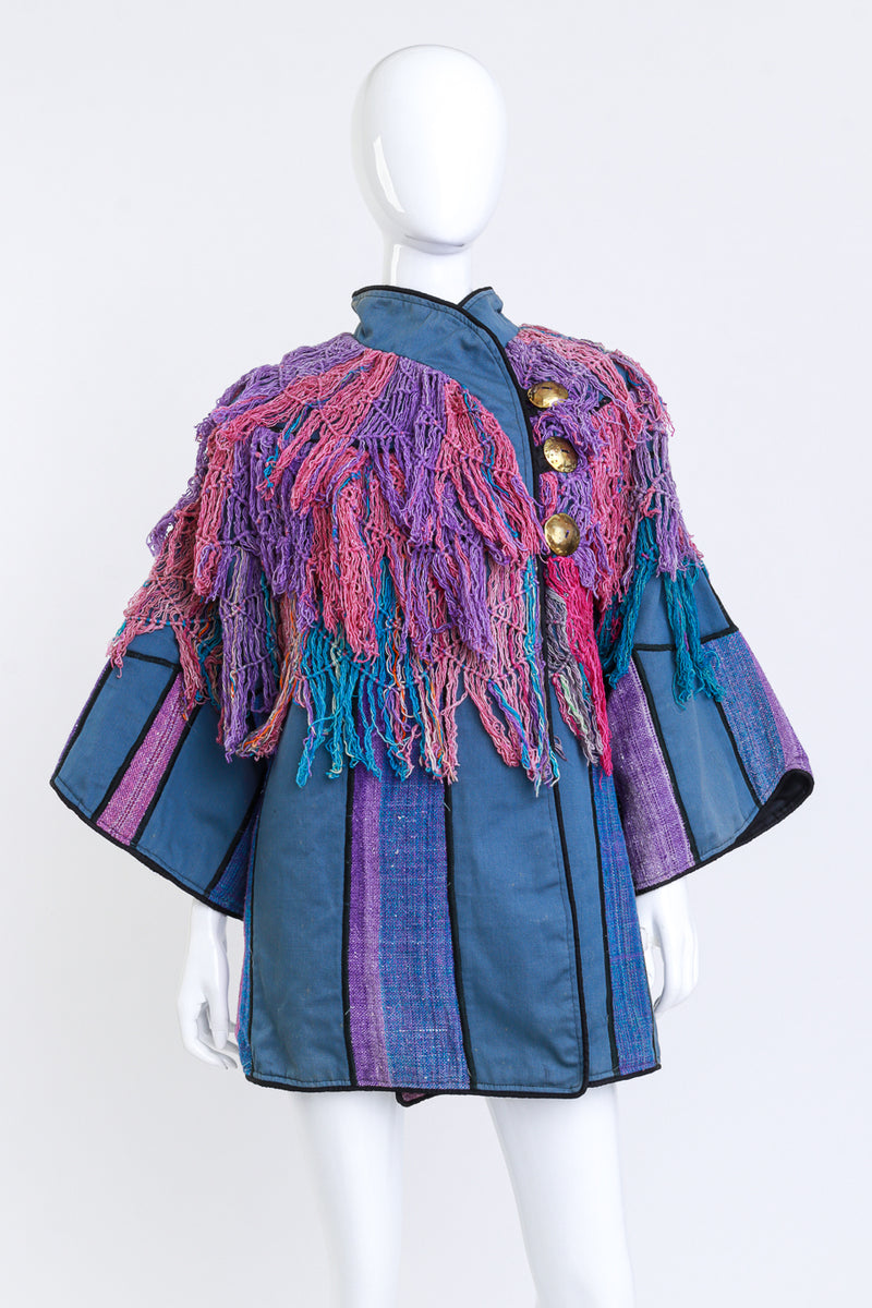 Vintage Judith Roberts Macrame Patchwork Jacket front on mannequin @recess la