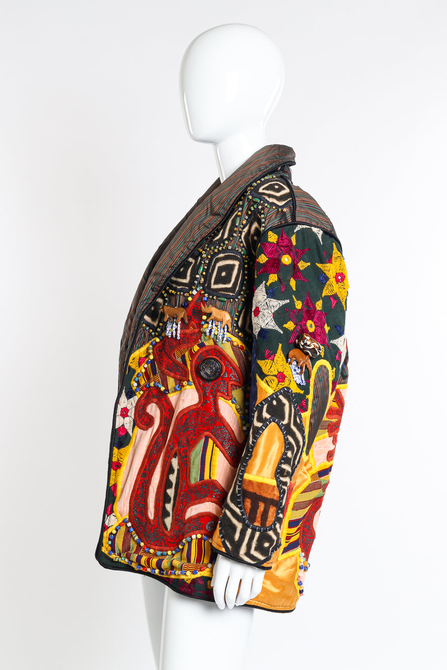 Vintage Judith Roberts Beaded Safari Patchwork Jacket side on mannequin @recessla