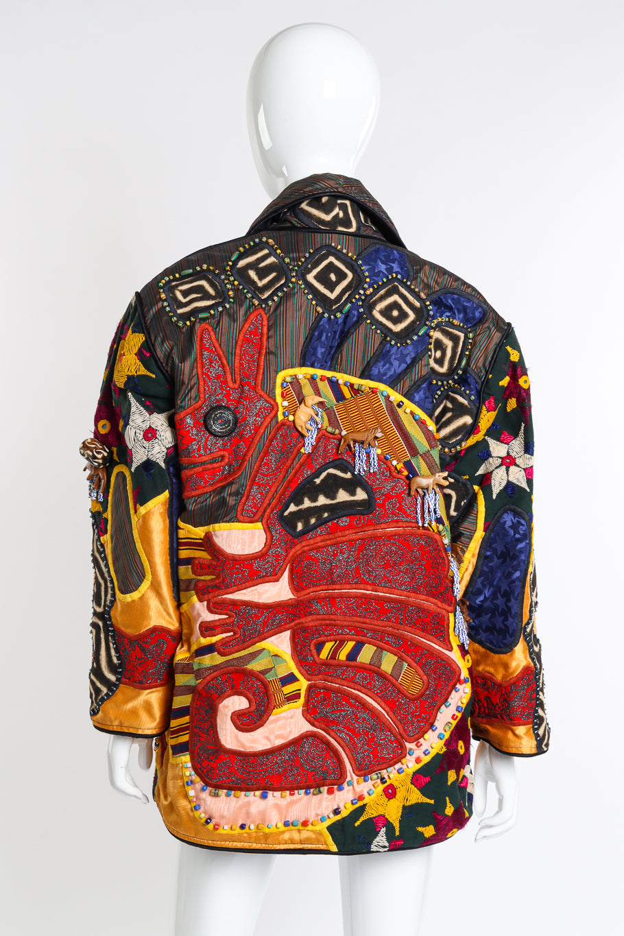 Vintage Judith Roberts Beaded Safari Patchwork Jacket back on mannequin @recessla