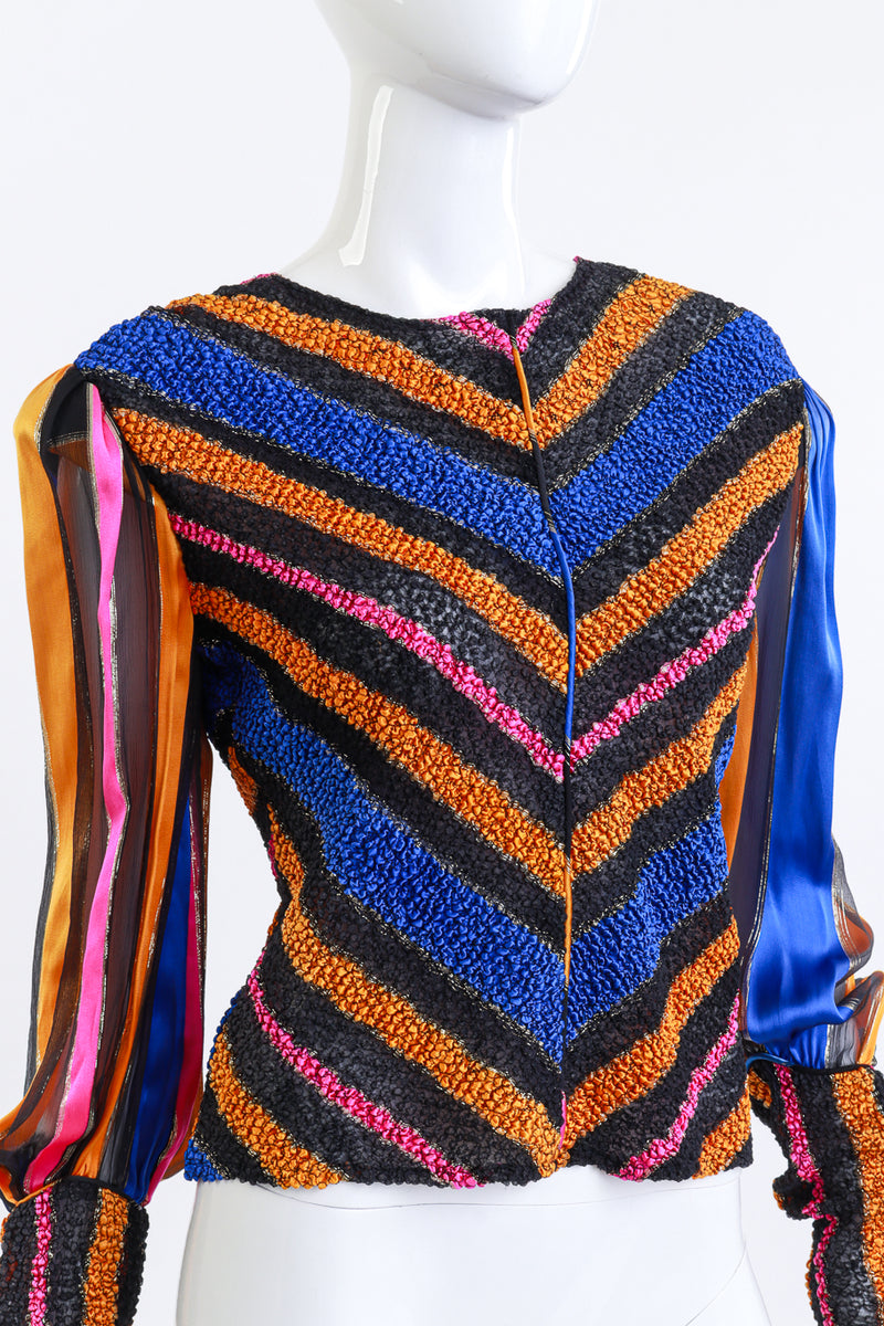 Vintage Judith Hornby Shirred Chevron Stripe Top front on mannequin closeup @recess la