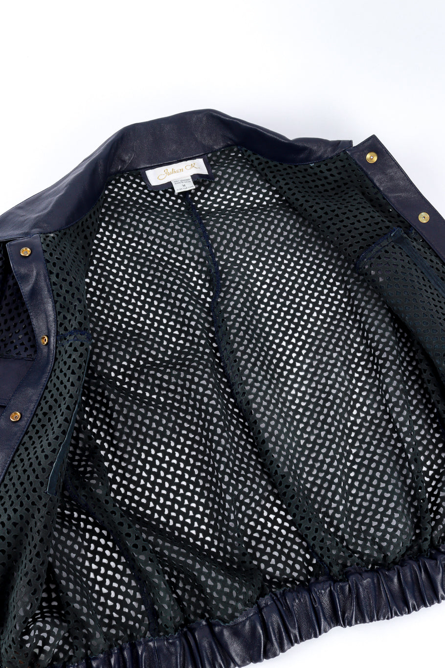 Julian K Navy Perforated Leather Jacket open @RECESS LA