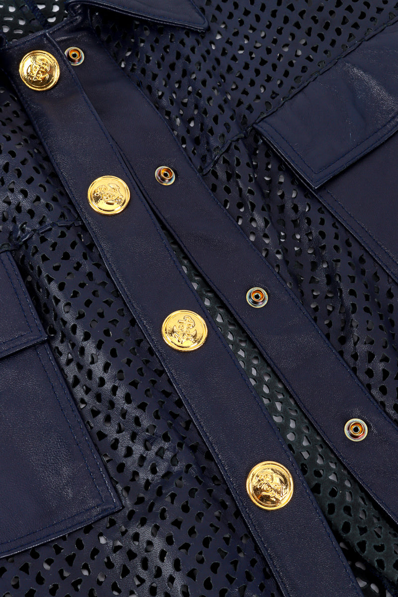 Julian K Navy Perforated Leather Jacket closure @RECESS LA