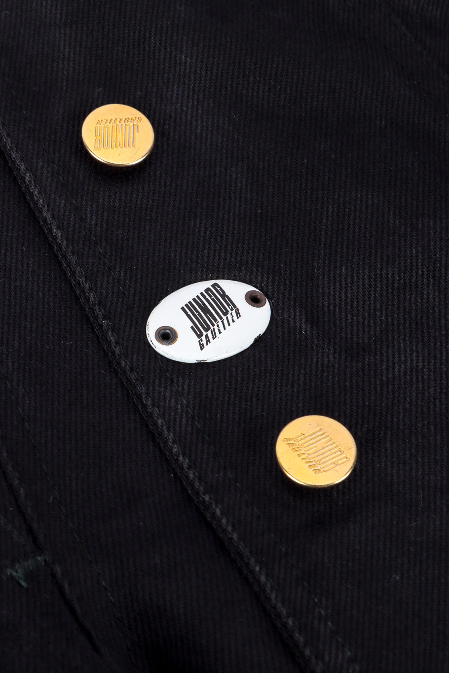 Junior Gaultier Denim Peplum Jacket button closeup @recessla