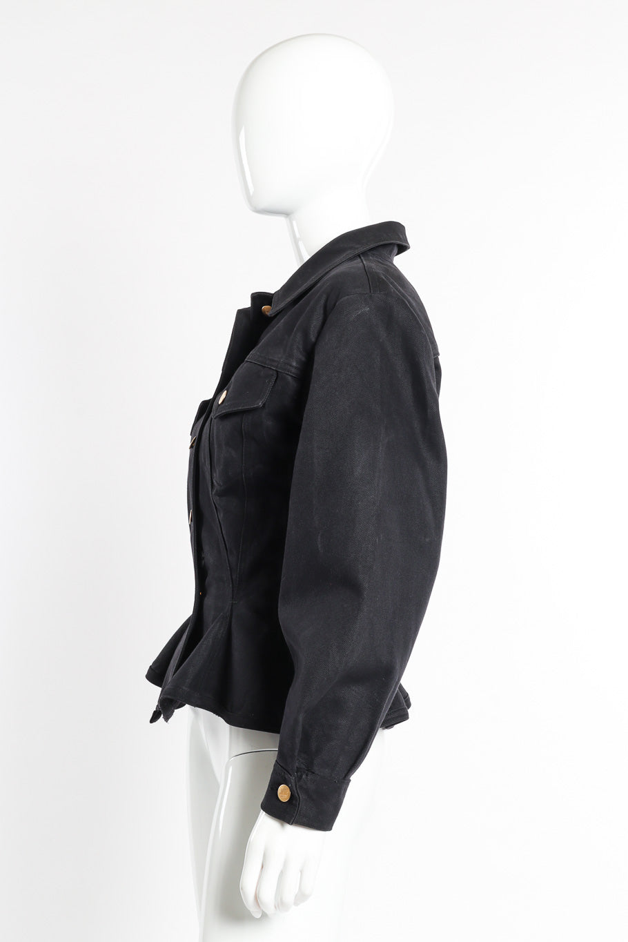 Junior Gaultier Denim Peplum Jacket side on mannequin @recessla