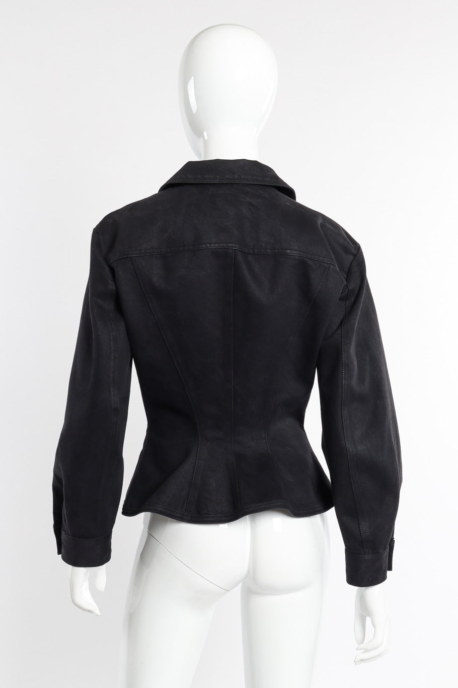 Junior Gaultier Denim Peplum Jacket back on mannequin @recessla