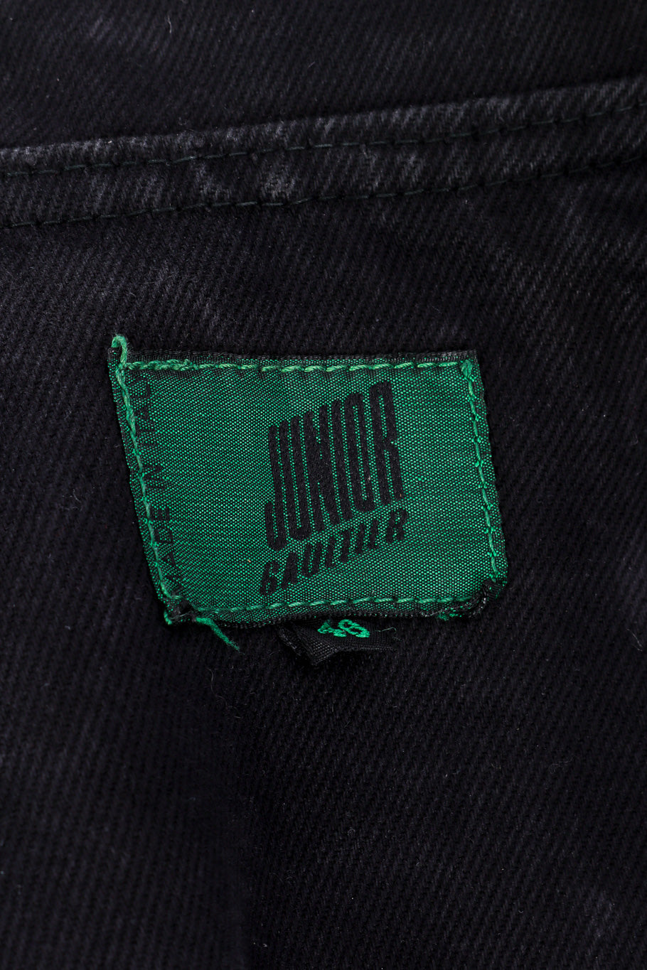 Junior Gaultier Denim Peplum Jacket signature label closeup @recessla