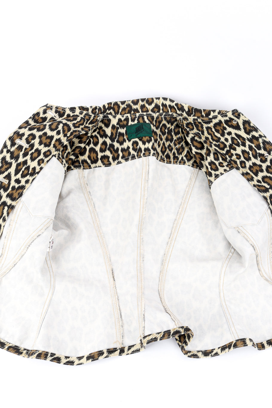 Vintage Junior Gaultier Leopard Denim Peplum Jacket interior view @recessla