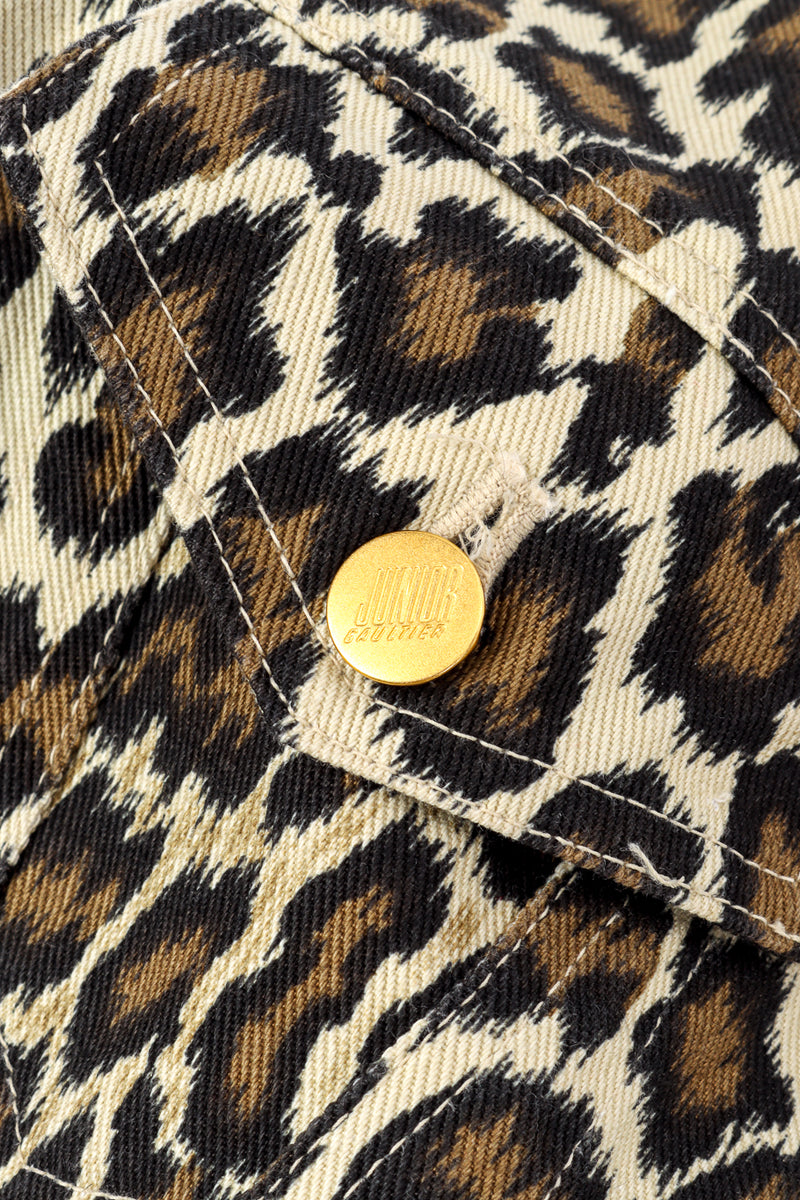 Vintage Junior Gaultier Leopard Denim Peplum Jacket flap pocket closeup @recessla