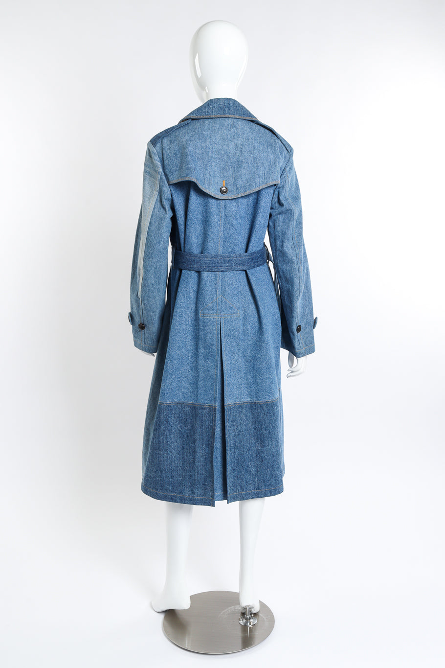 Junya Watanabe Indigo Denim Trench Coat back on mannequin @recess la