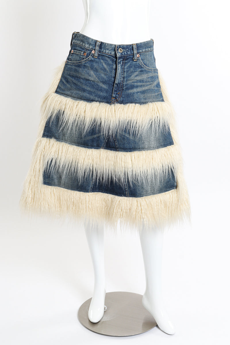 Junya Watanabe Denim Faux Fur Skirt front on mannequin @recessla
