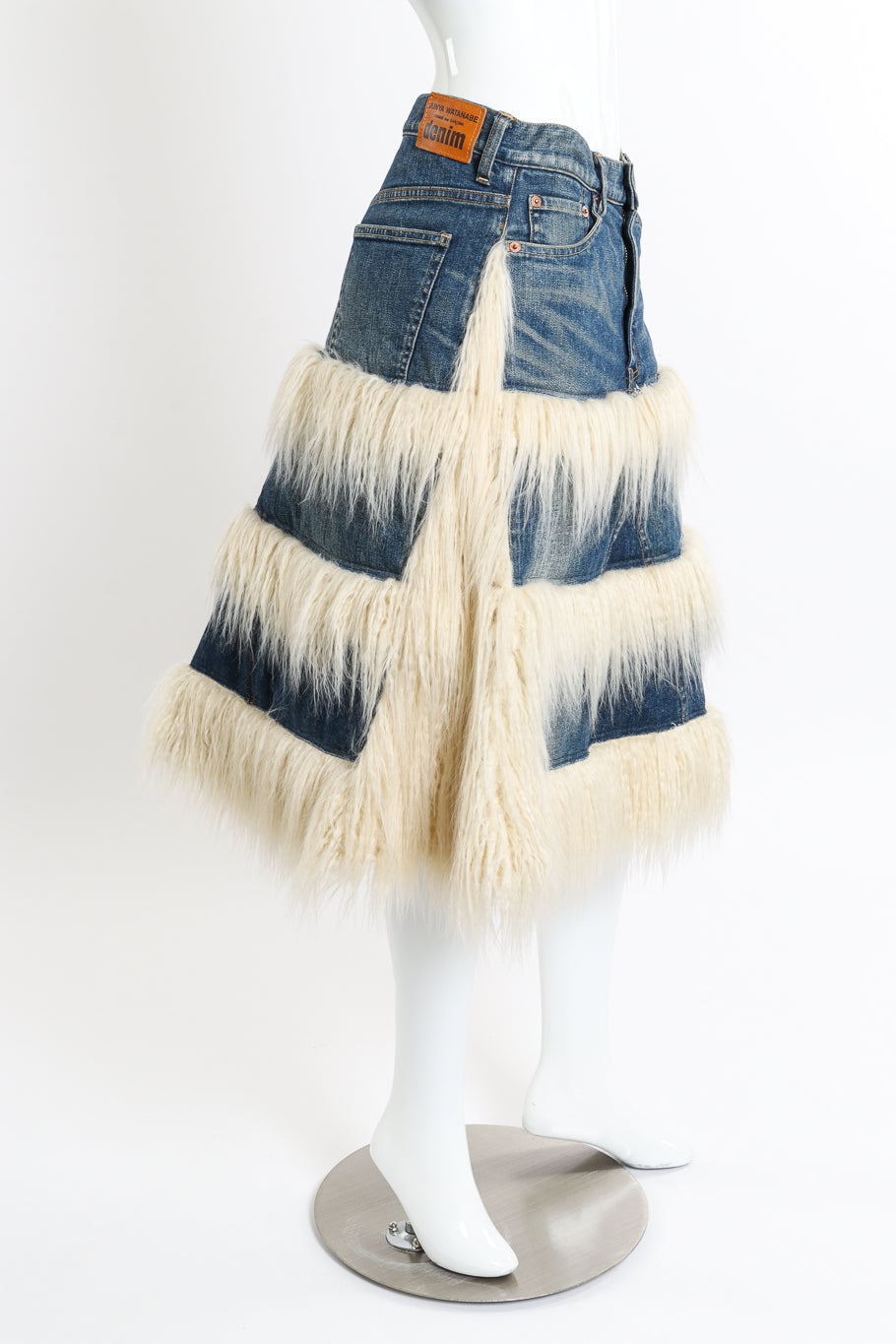 Junya Watanabe Denim Faux Fur Skirt side on mannequin @recessla