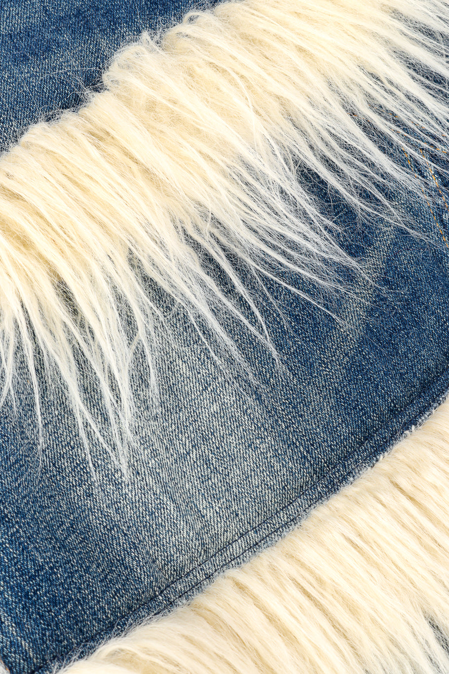 Junya Watanabe Denim Faux Fur Skirt fabric closeup @recessla