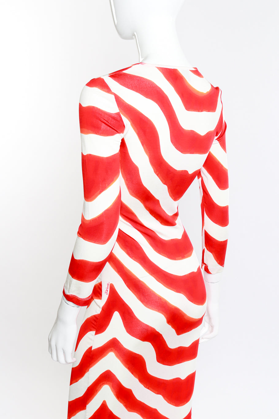 Just Cavalli Animal Stripe Sheath Dress 3/4 back on mannequin closeup @recess la