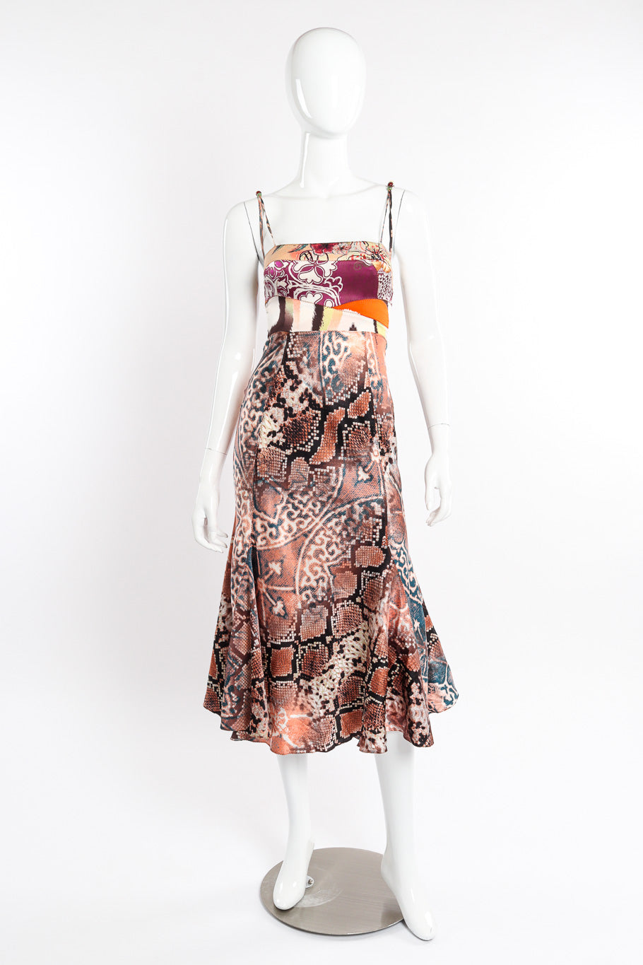 Just Cavalli Patchwork Bias Silk Dress front view on mannequin @recessla