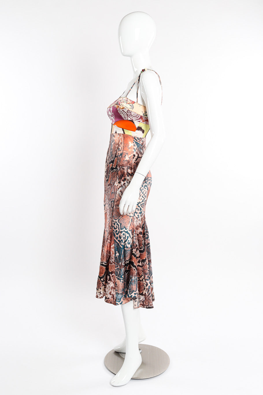 Just Cavalli Patchwork Bias Silk Dress side view on mannequin @recessla