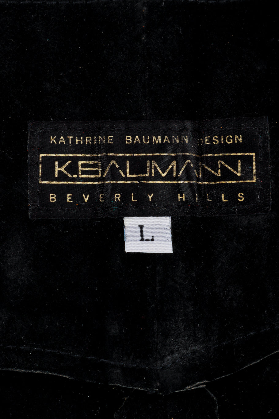 Vintage Katherine Baumann Studded Suede Fringe Skirt Belt signature label closeup @recess la
