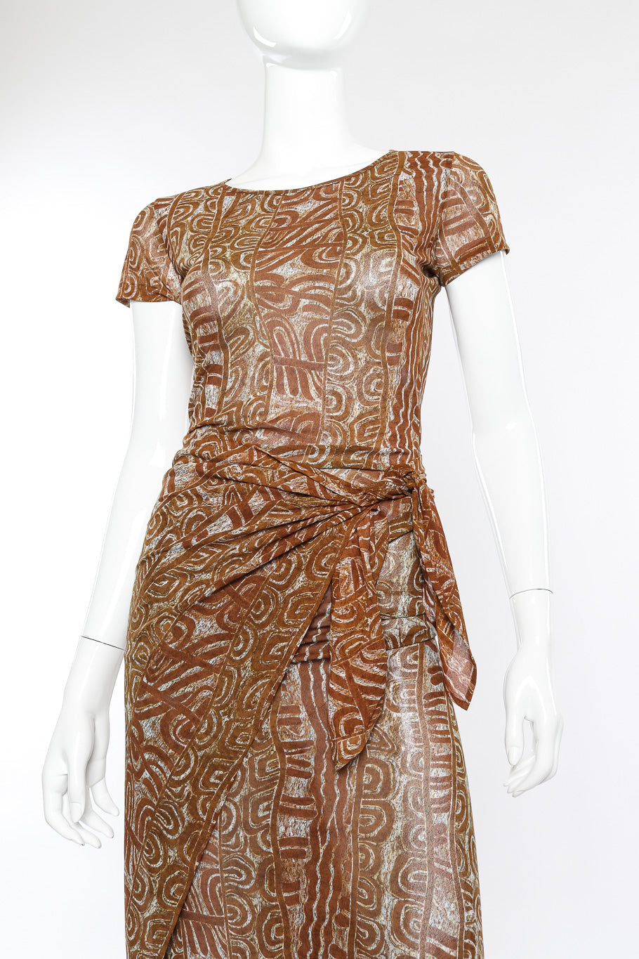 Graphic wrap dress by Kenzo on mannequin front close @recessla