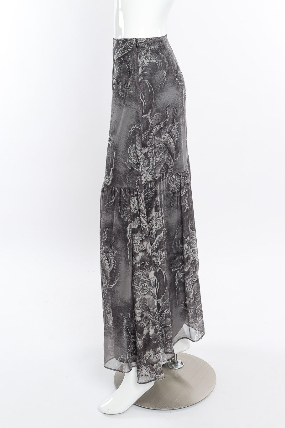 Kenzo Dragon Print Silk Skirt side view on mannequin @Recessla