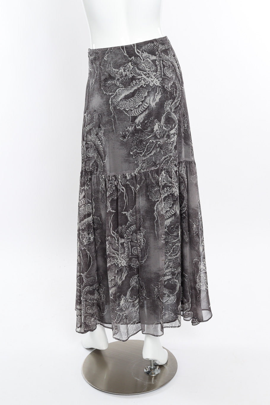 Kenzo Dragon Print Silk Skirt back view on mannequin @Recessla