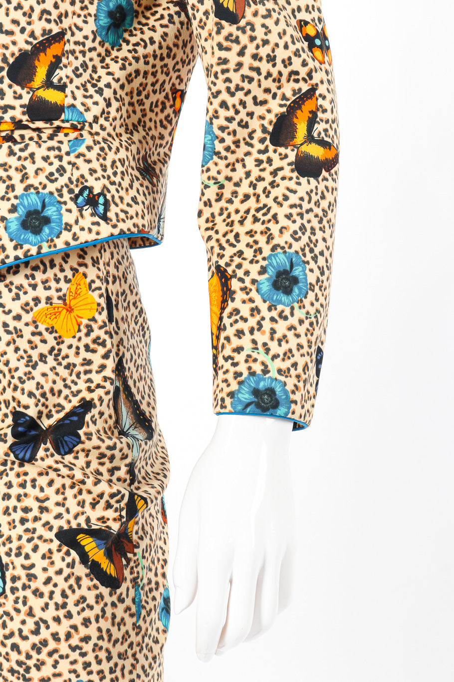 Butterfly jacket and skirt set by Kenzo on mannequin sleeve close  @recessla