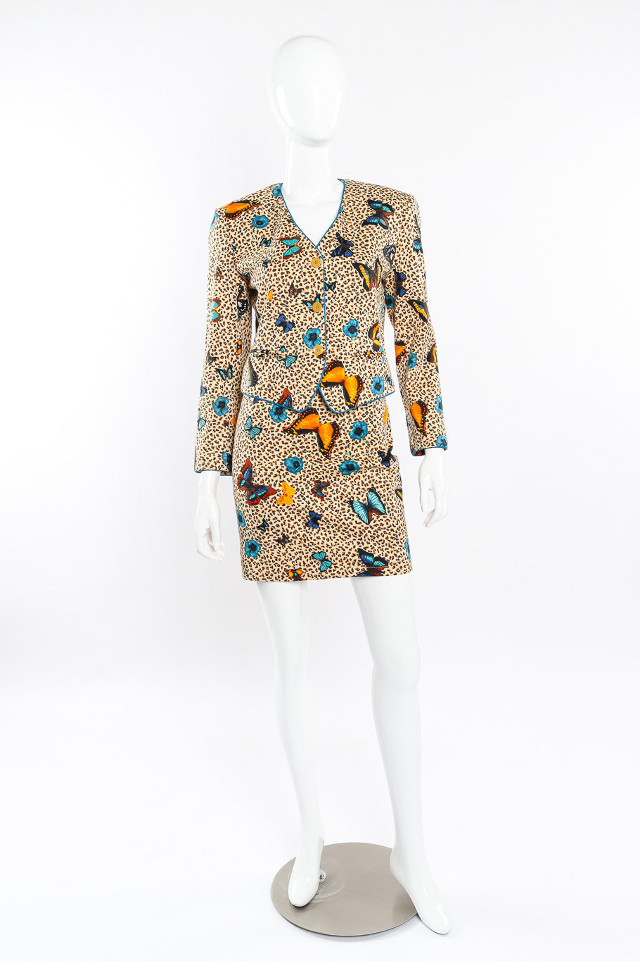 Butterfly jacket and skirt set by Kenzo on mannequin front full @recessla