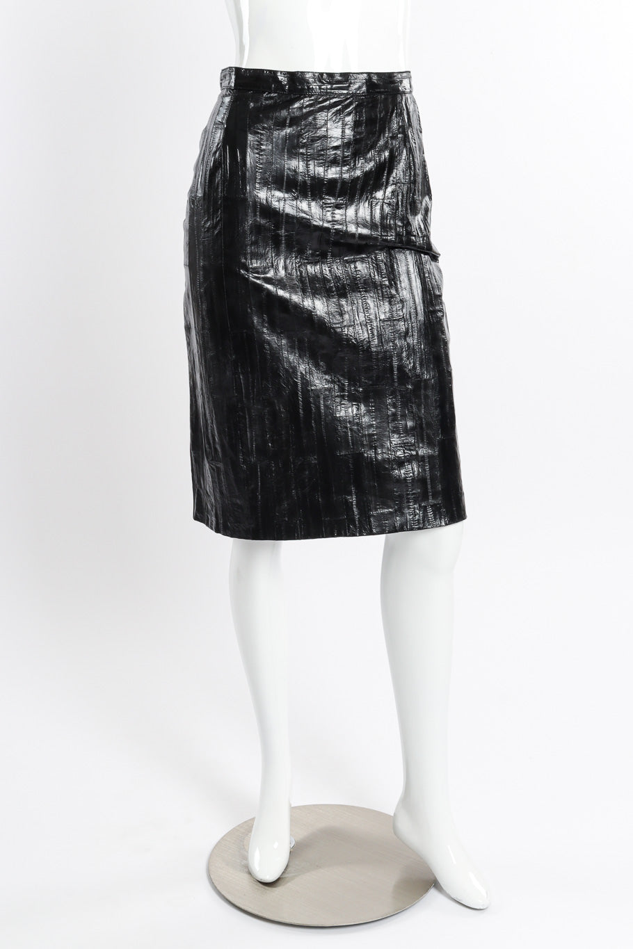 Vintage Krizia Eel Patent Leather Skirt front view on mannequin @recessla