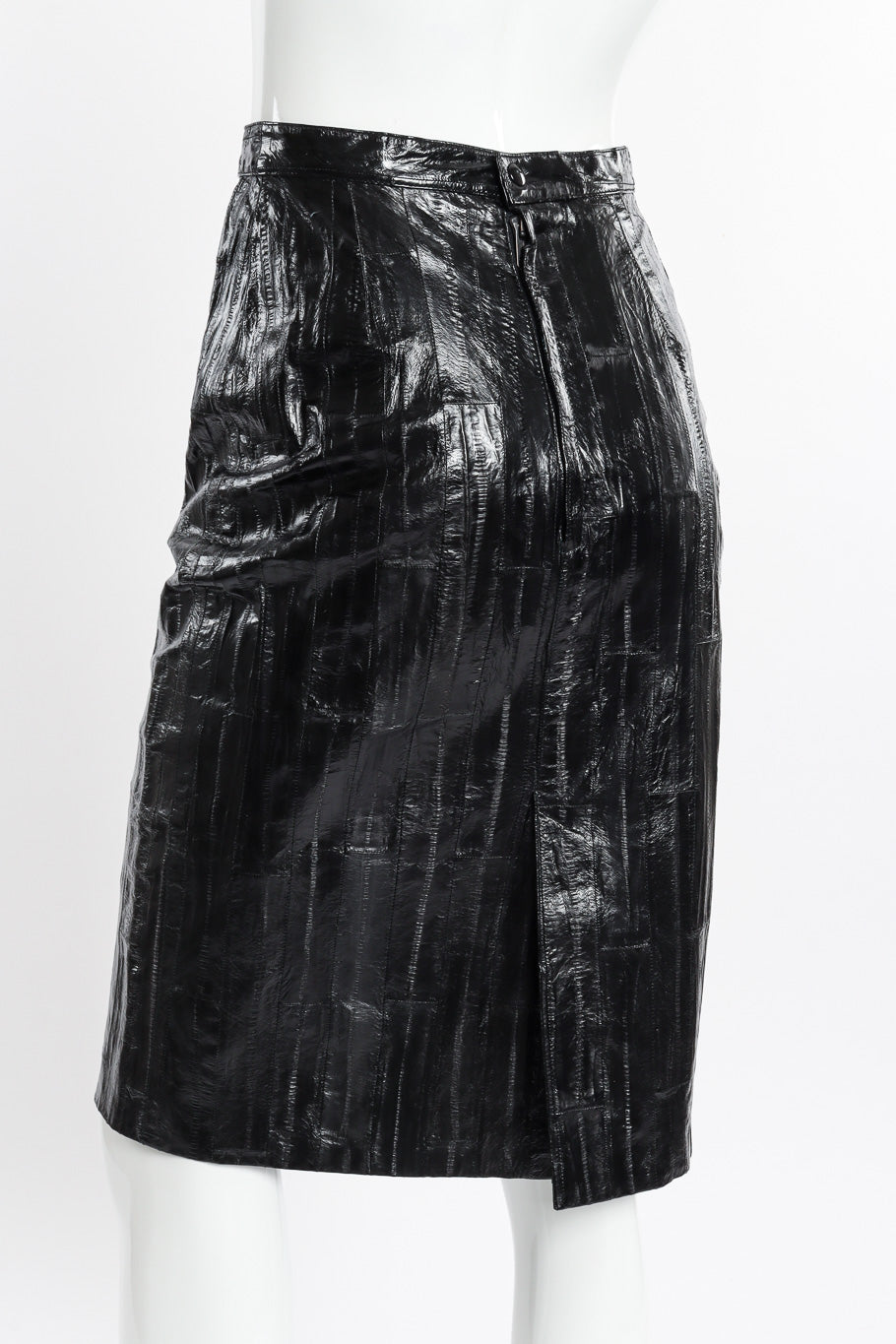 Vintage Krizia Eel Patent Leather Skirt back view on mannequin closeup @recessla