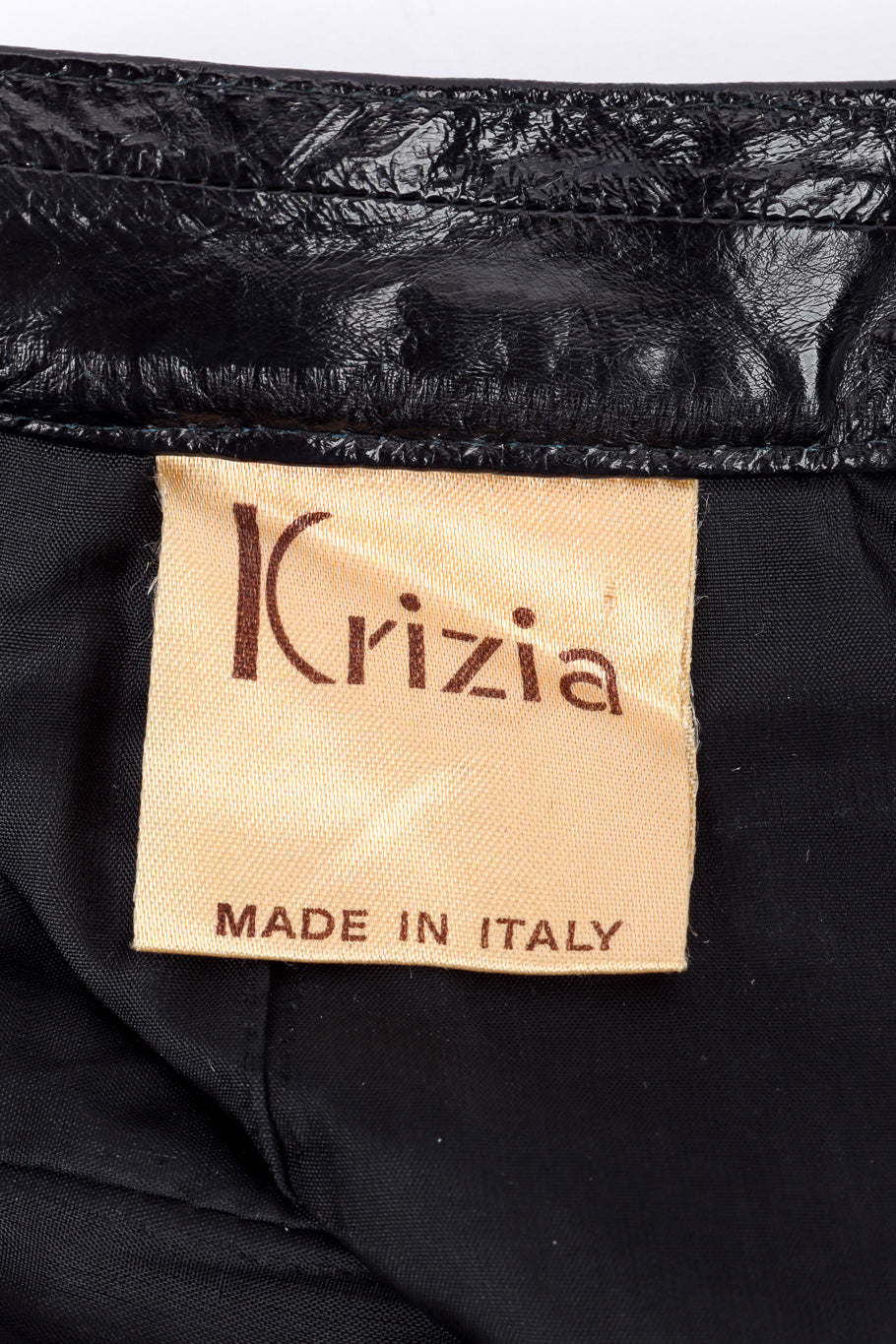 Vintage Krizia Eel Patent Leather Skirt signature label closeup @recessla