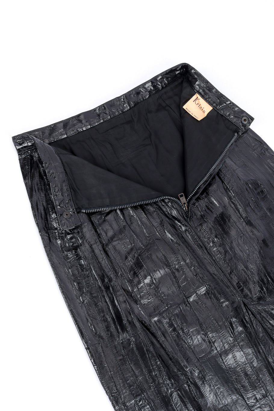 Vintage Krizia Eel Patent Leather Skirt unzipped view of lining @recessla