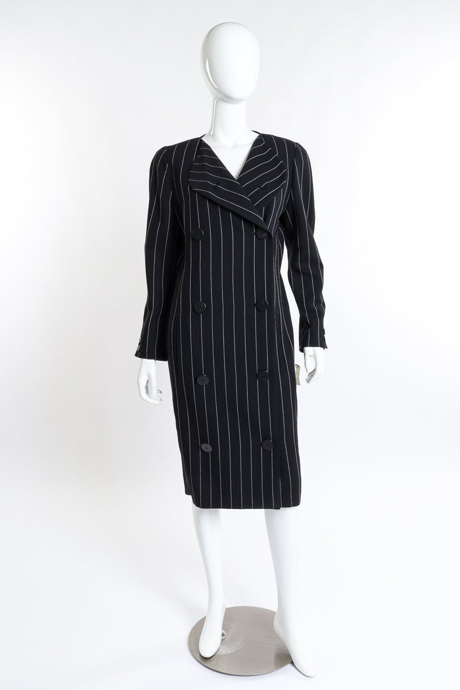 Vintage Krizia Pinstripe Double Breasted Blazer Dress front on mannequin @recess la