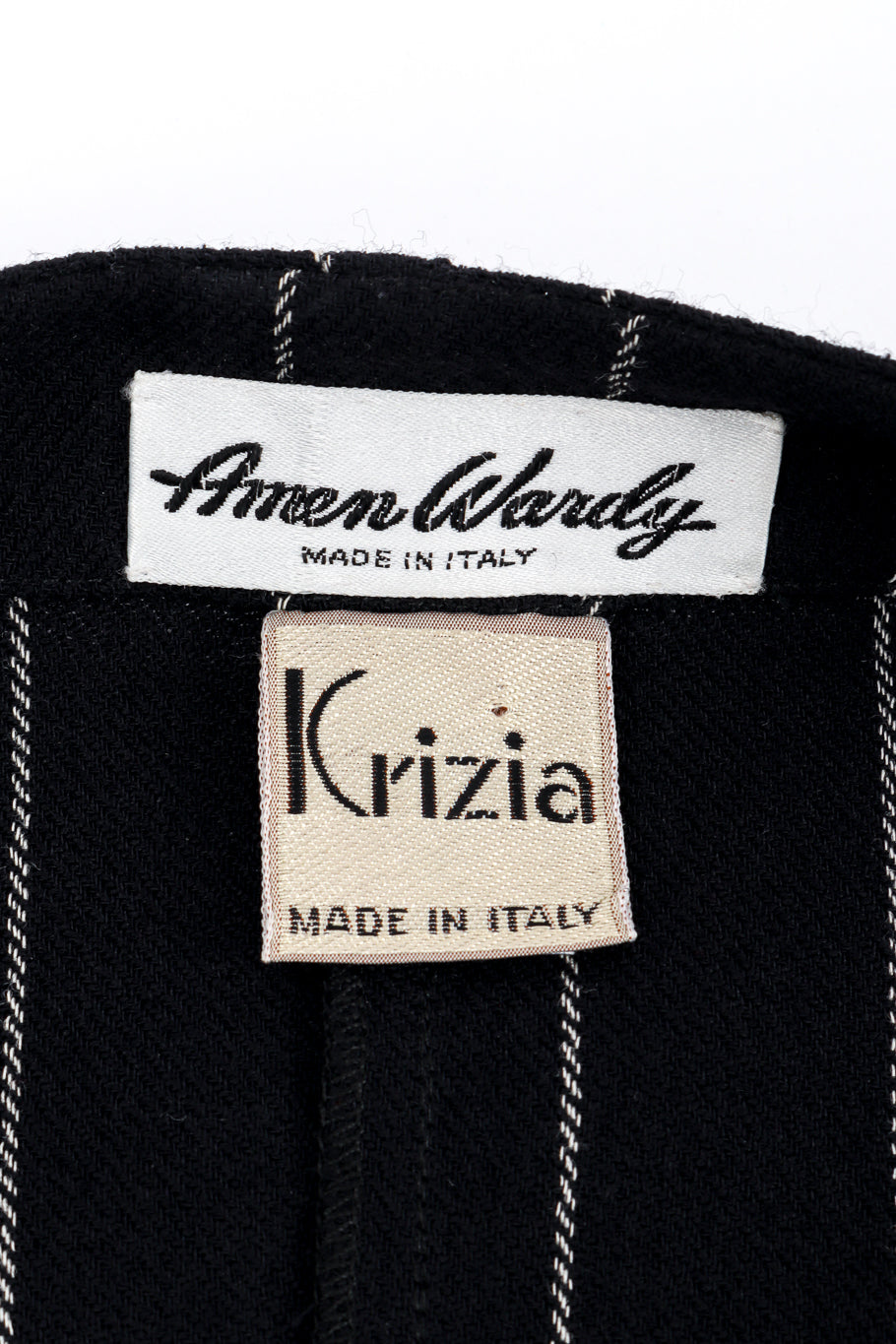 Vintage Krizia Pinstripe Double Breasted Blazer Dress signature labels closeup @recess la