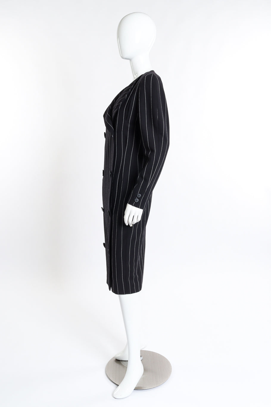Vintage Krizia Pinstripe Double Breasted Blazer Dress side on mannequin @recess la