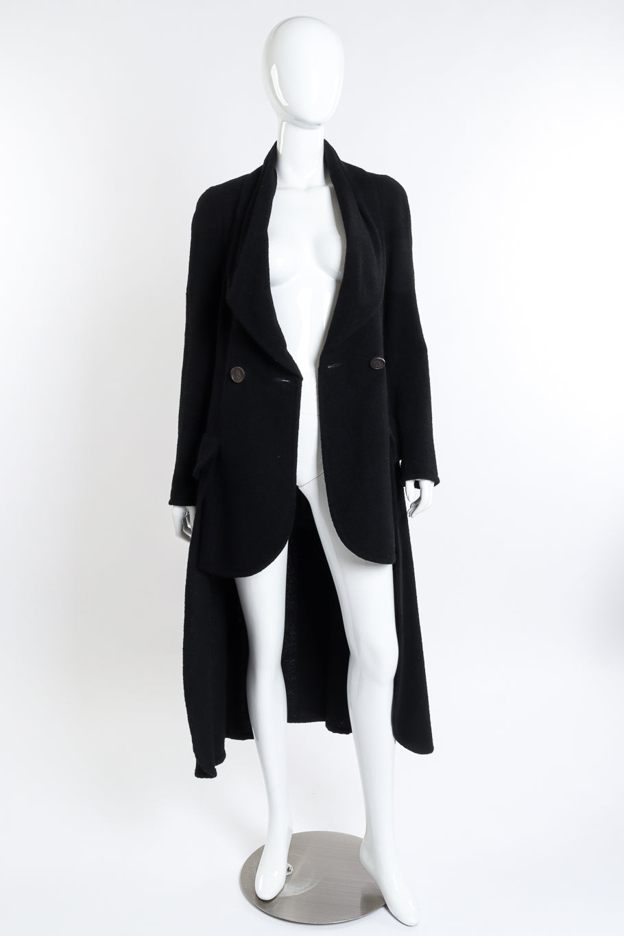 Tiered Bouclé Wool Coat by Karl Lagerfeld on mannequin unbuttoned front @recessla