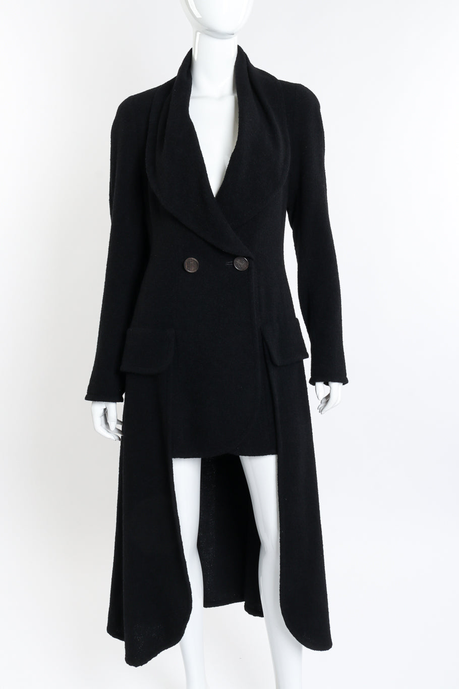 Tiered Bouclé Wool Coat by Karl Lagerfeld on mannequin front close @recessla