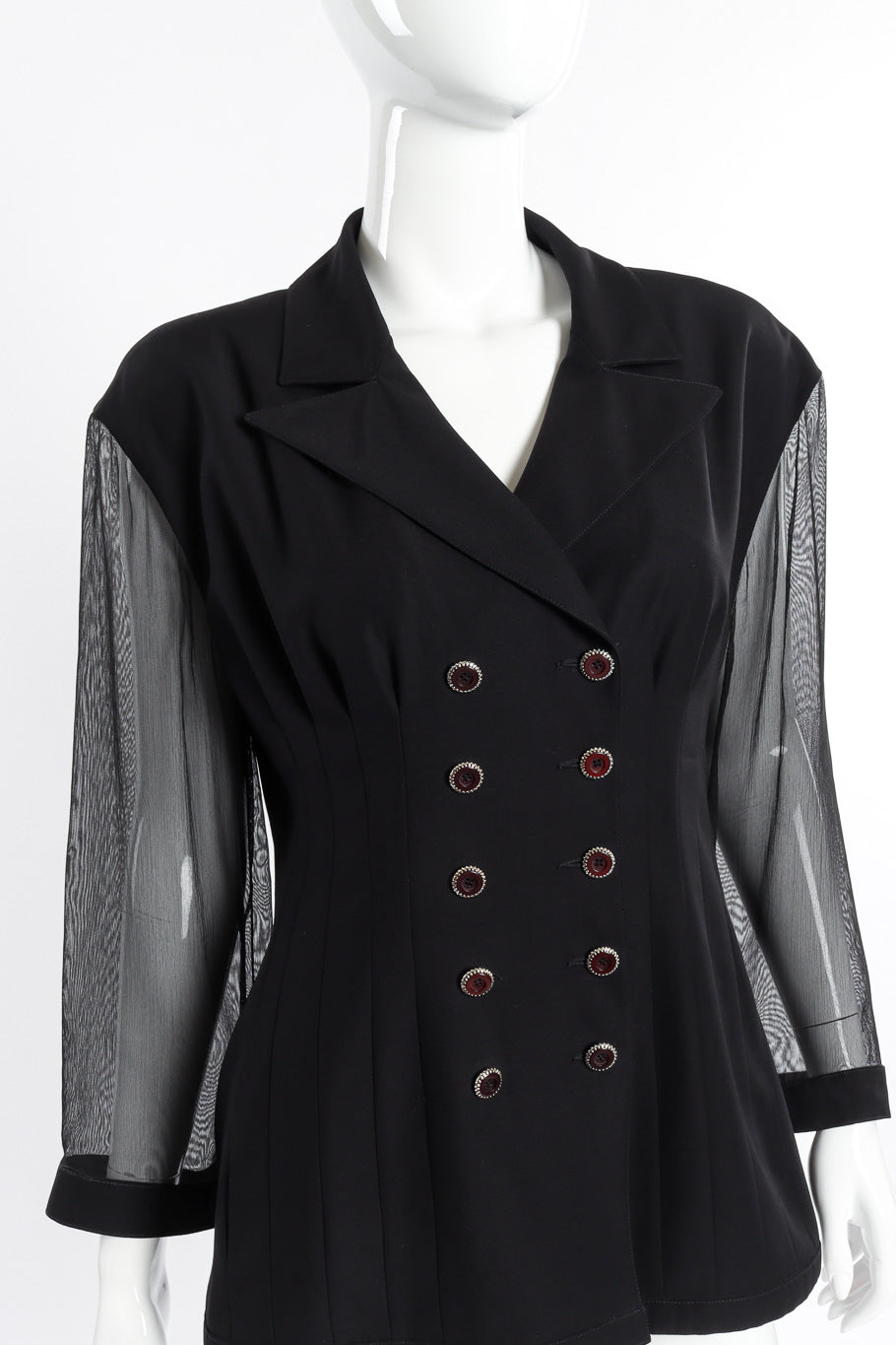 Vintage Karl Lagerfeld Double Breasted Sheer Jacket front on mannequin closeup @recessla