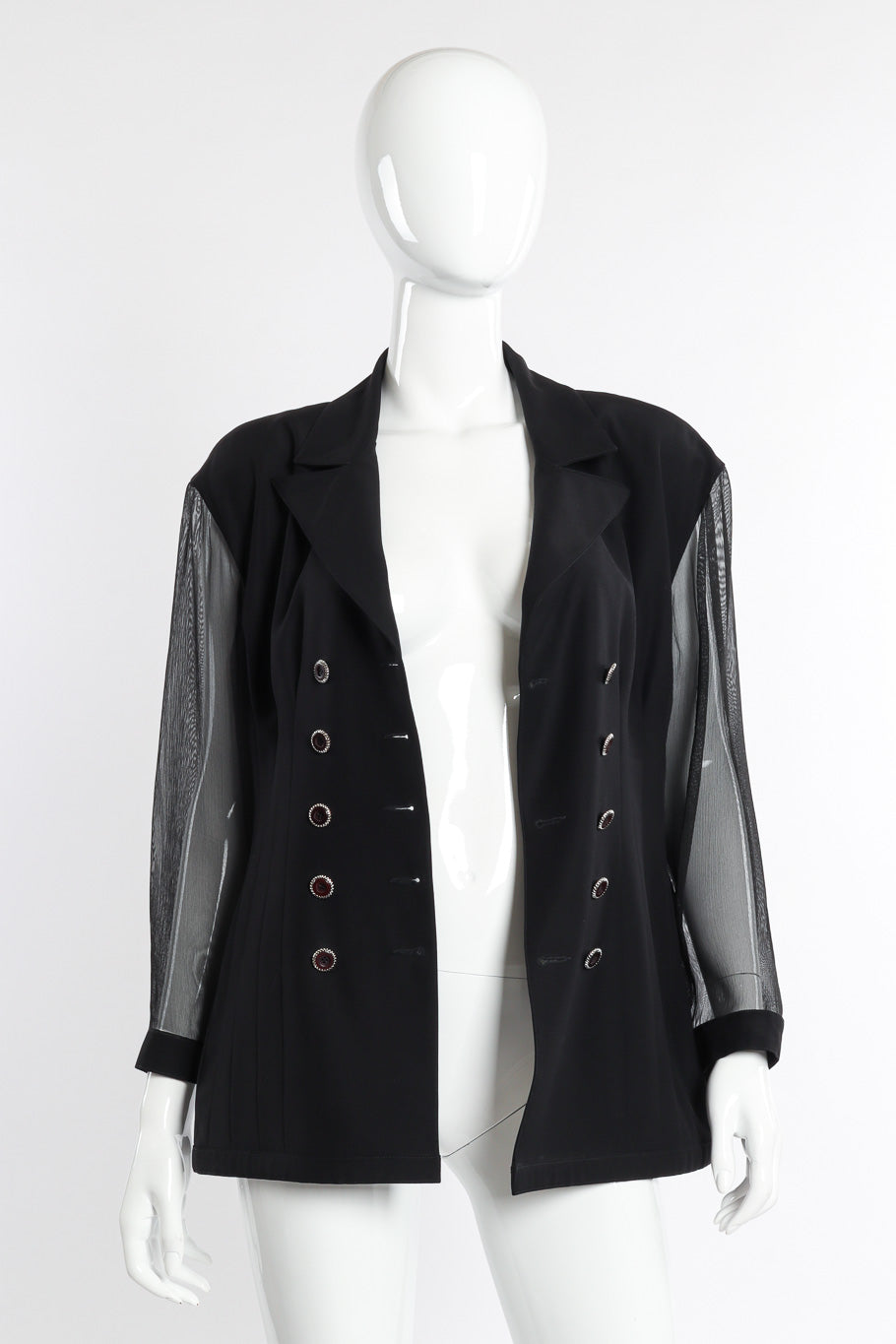 Vintage Karl Lagerfeld Double Breasted Sheer Jacket unbuttoned front on mannequin @recessla