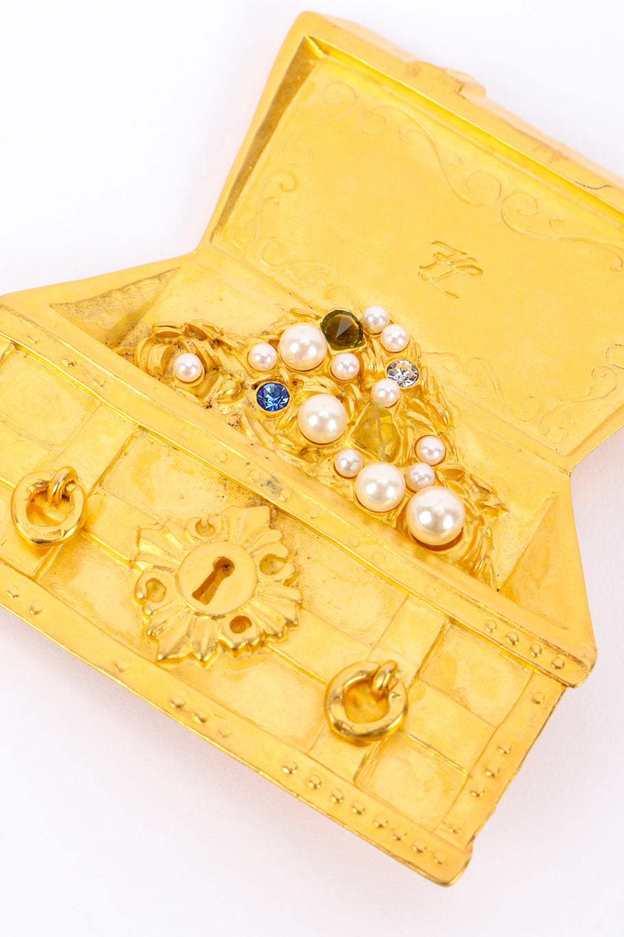 Vintage Karl Lagerfeld Treasure Chest Brooch jewel closeup @recessla