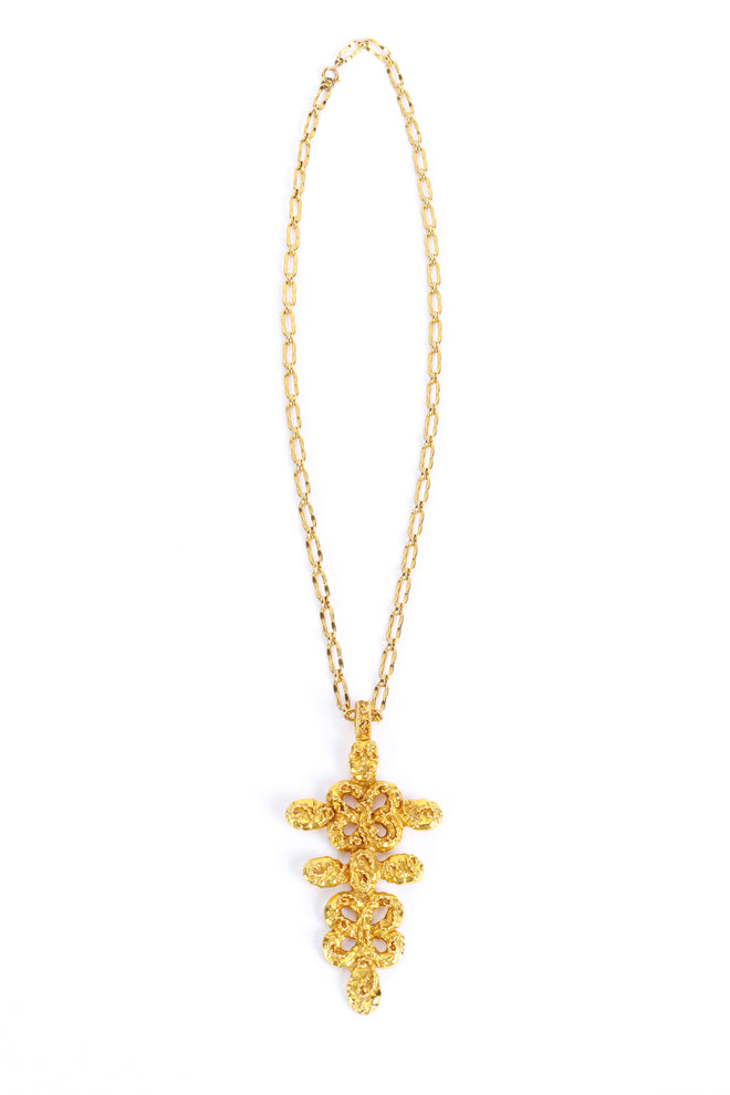 Kenneth Jay Lane Hammered Clover Pendant Necklace front @recess la