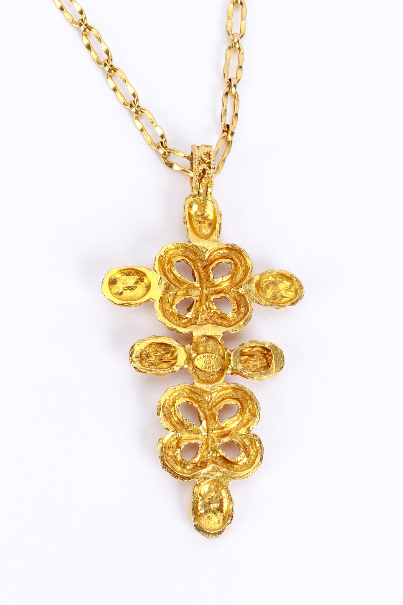 Kenneth Jay Lane Hammered Clover Pendant Necklace back pendant detail @recess la