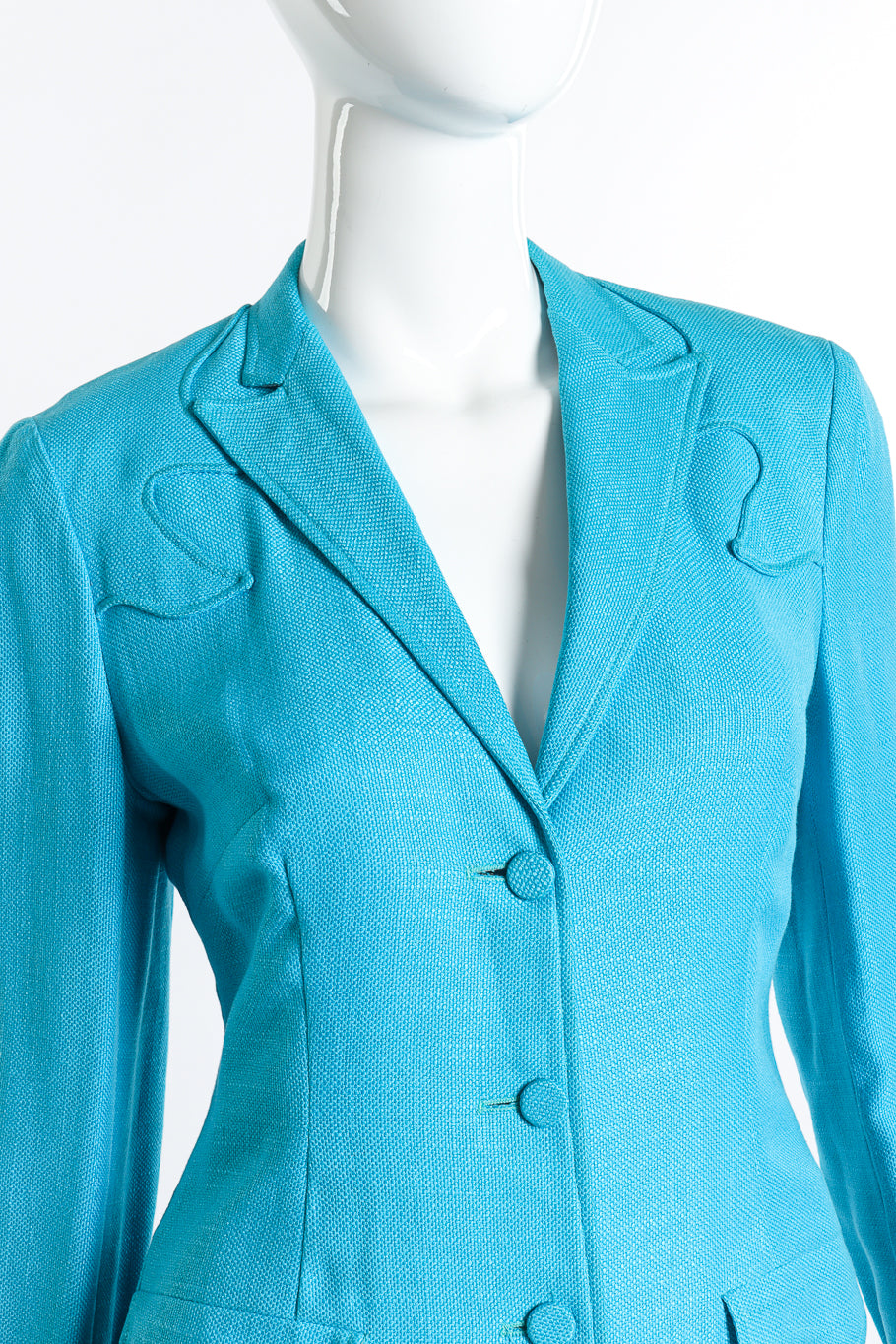 Vintage Lasso Western Jacket & Pant Suit front neckline on mannequin closeup @recess la