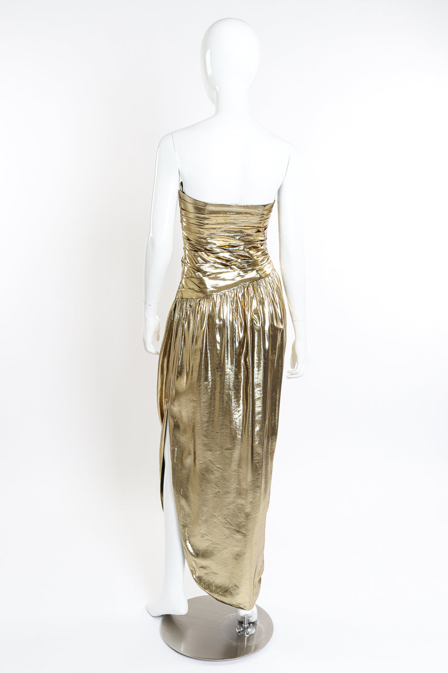 Asymmetrical Strapless Ruche Gown by Lillie Rubin on mannequin back @recessla