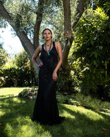 Vintage Eavis & Brown Strappy Beaded Gown on model @recessla