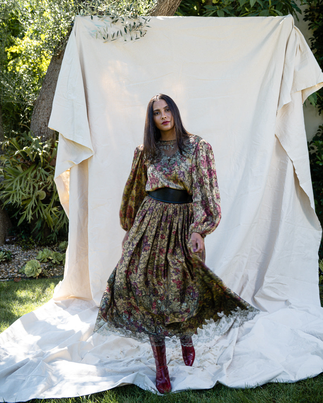 Vintage Oscar de la Renta Damask Jacquard Top and Skirt Set on model @recessla