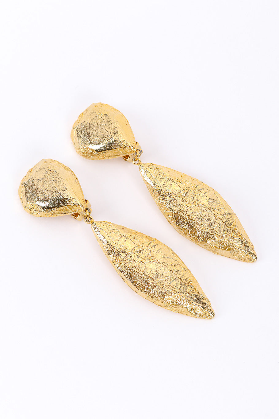 Vintage Les Bernard Gold Foil Leaf Drop Earrings front @recessla