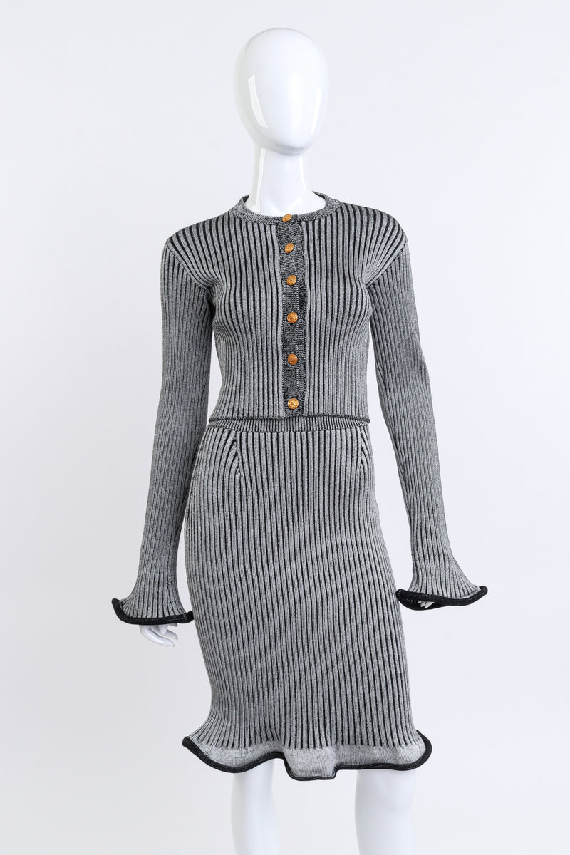 Louis Vuitton Ribbed Knit Trumpet Cardigan & Skirt Set front on mannequin @recess la